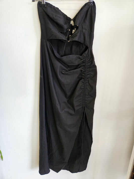 SWEETPOT LINEN DRESS BLACK SIZE 10