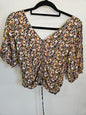 SASS VISCOSE SHORT SLEEVE TOP BLACK FLORAL SIZE 10