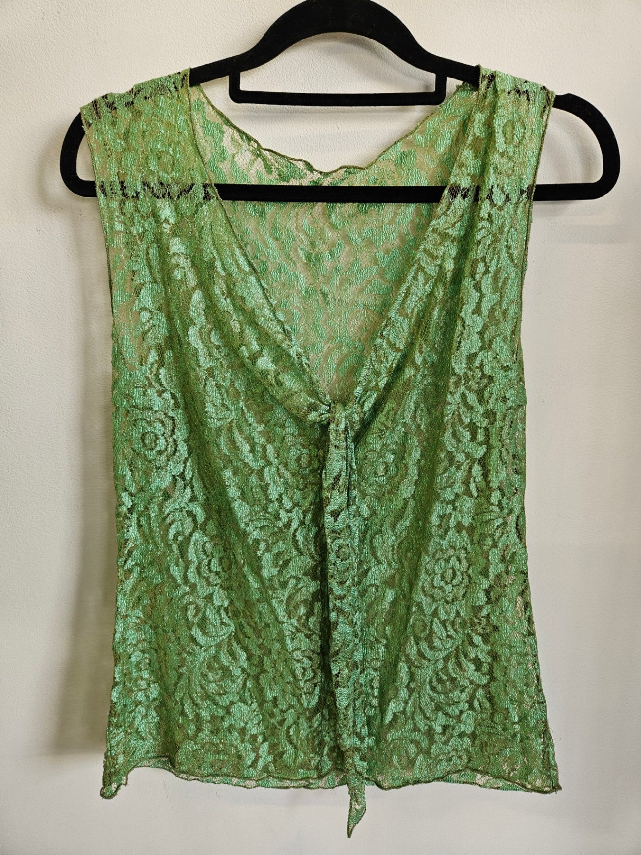 VINTAGE LACE SLEEVELESS TOP GREEN SIZE M