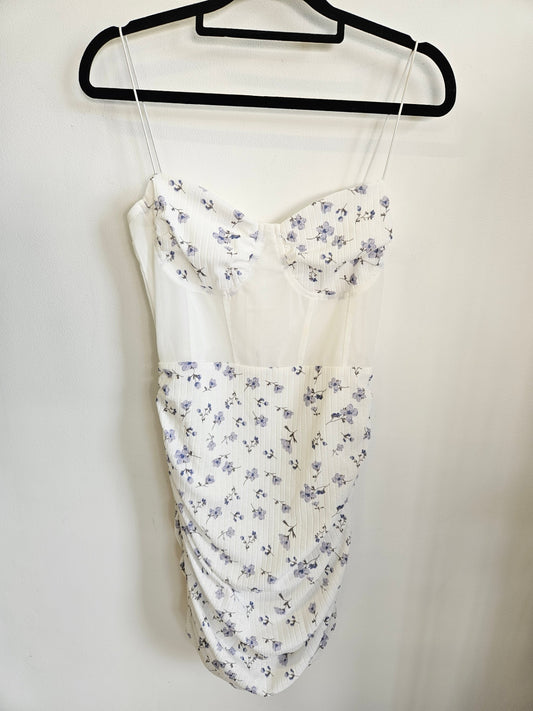 THATS SO FETCH COTTON/MESH DRESS WHITE PURPLE FLORAL SIZE 12