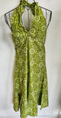 UNBRANDED COTTON MIDI VINTAGE STYLE DRESS GREEN RETRO FLORAL SIZE L