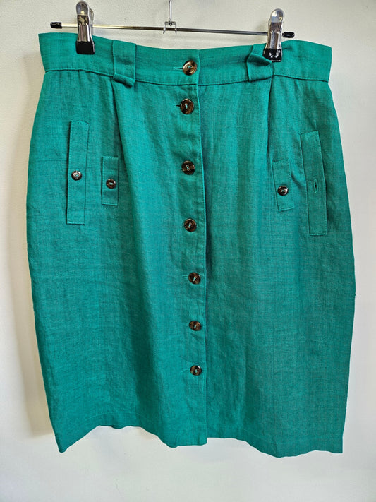 CUE LINEN BLEND VINTAGE SKIRT EMERALD SIZE 10