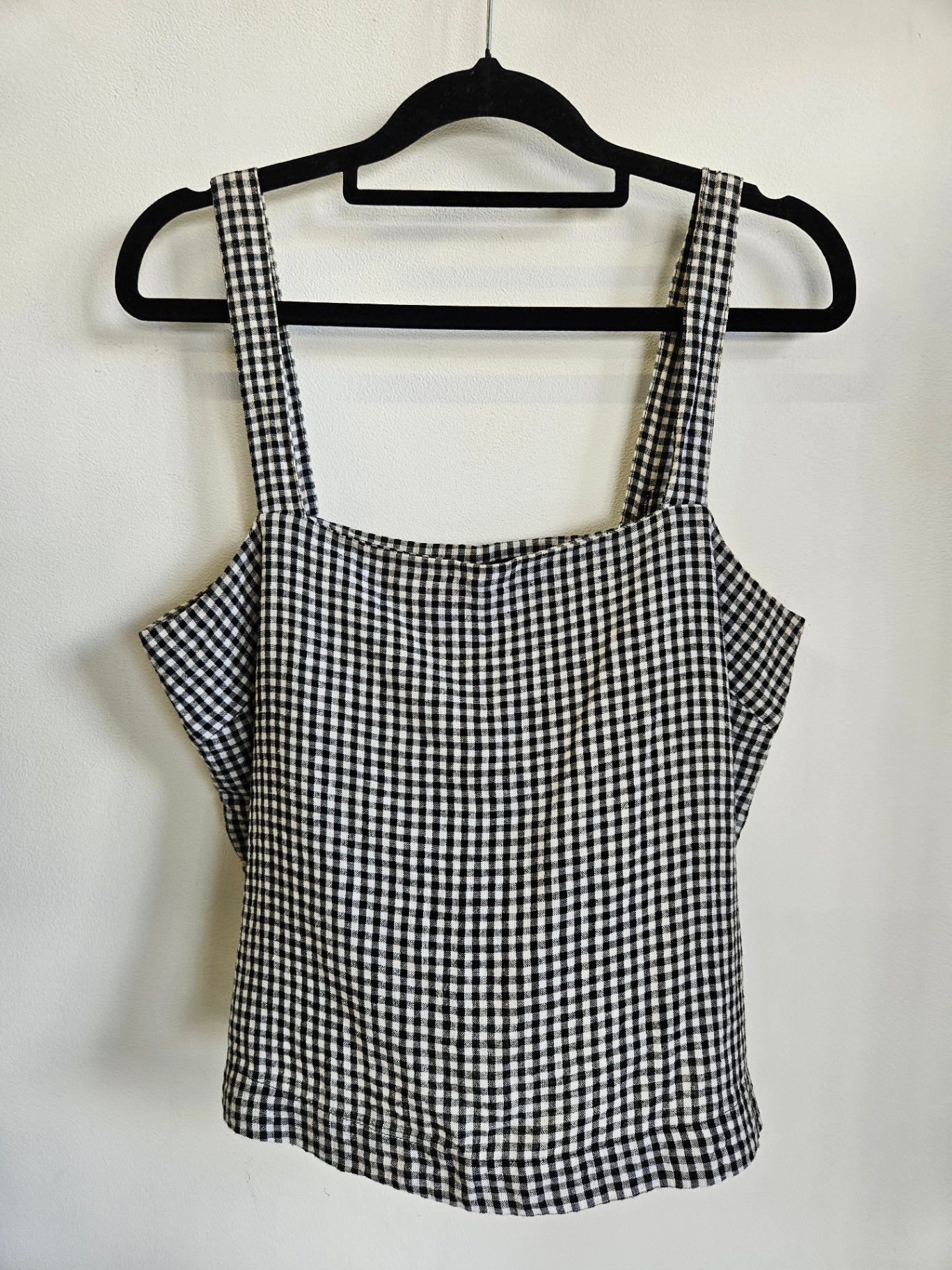 GLASSONS LINEN BLEND SLEEVELESS TOP BLACK WHITE GINGHAM SIZE M