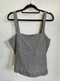 GLASSONS LINEN BLEND SLEEVELESS TOP BLACK WHITE GINGHAM SIZE M