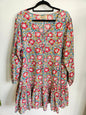 FROLIC COTTON DRESS TEAL RED FLORAL SIZE L