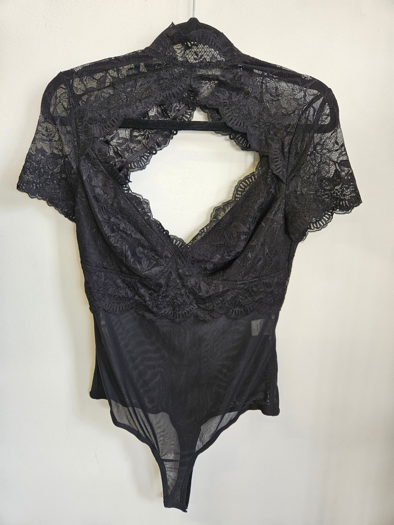 HELLO MOLLY LACE MESH BODYSUIT BLACK SIZE M