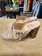 HEY MONDAY FAUX HYDE AND GLITTER HEELS CREAM METALLIC SIZE 37