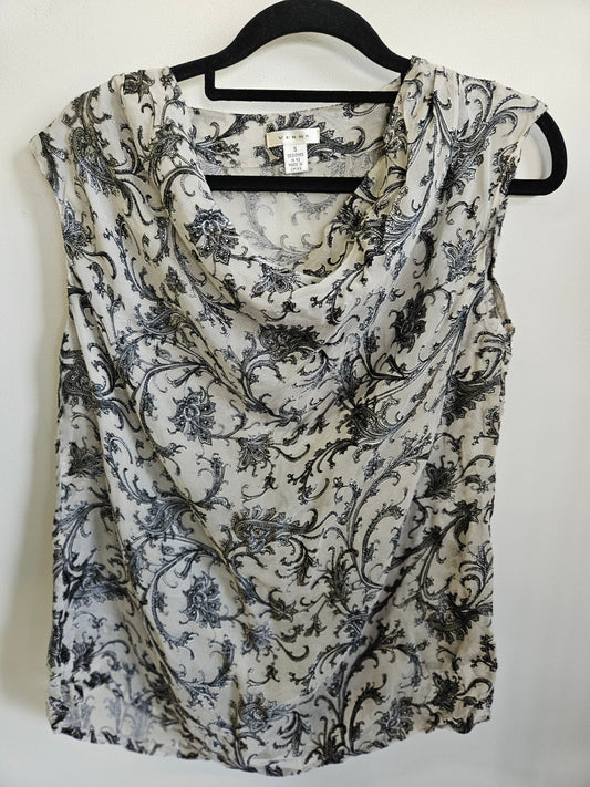VERGE VISCOSE BLEND SHORT SLEEVE TOP SILVER BLACK SIZE S