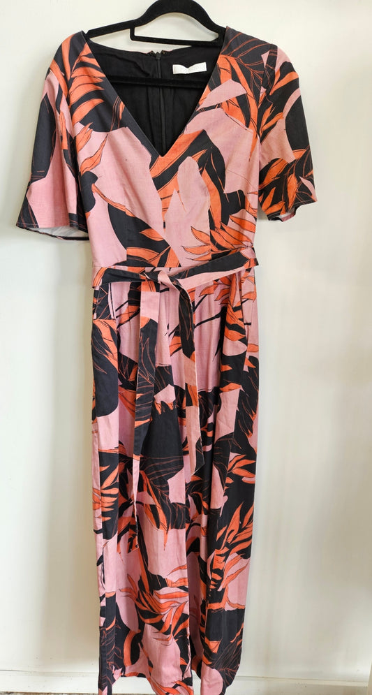 MESOP COTTON PANTSUIT PINK ORANGE BLACK ABSTRACT SIZE XS