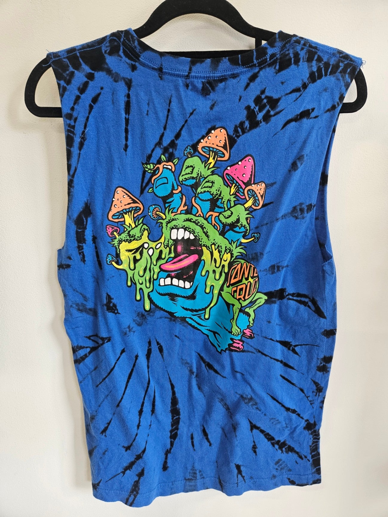 SANTA CRUZ COTTON SLEEVELESS TOP BLUE TYE DYE MONSTER SIZE 12Y