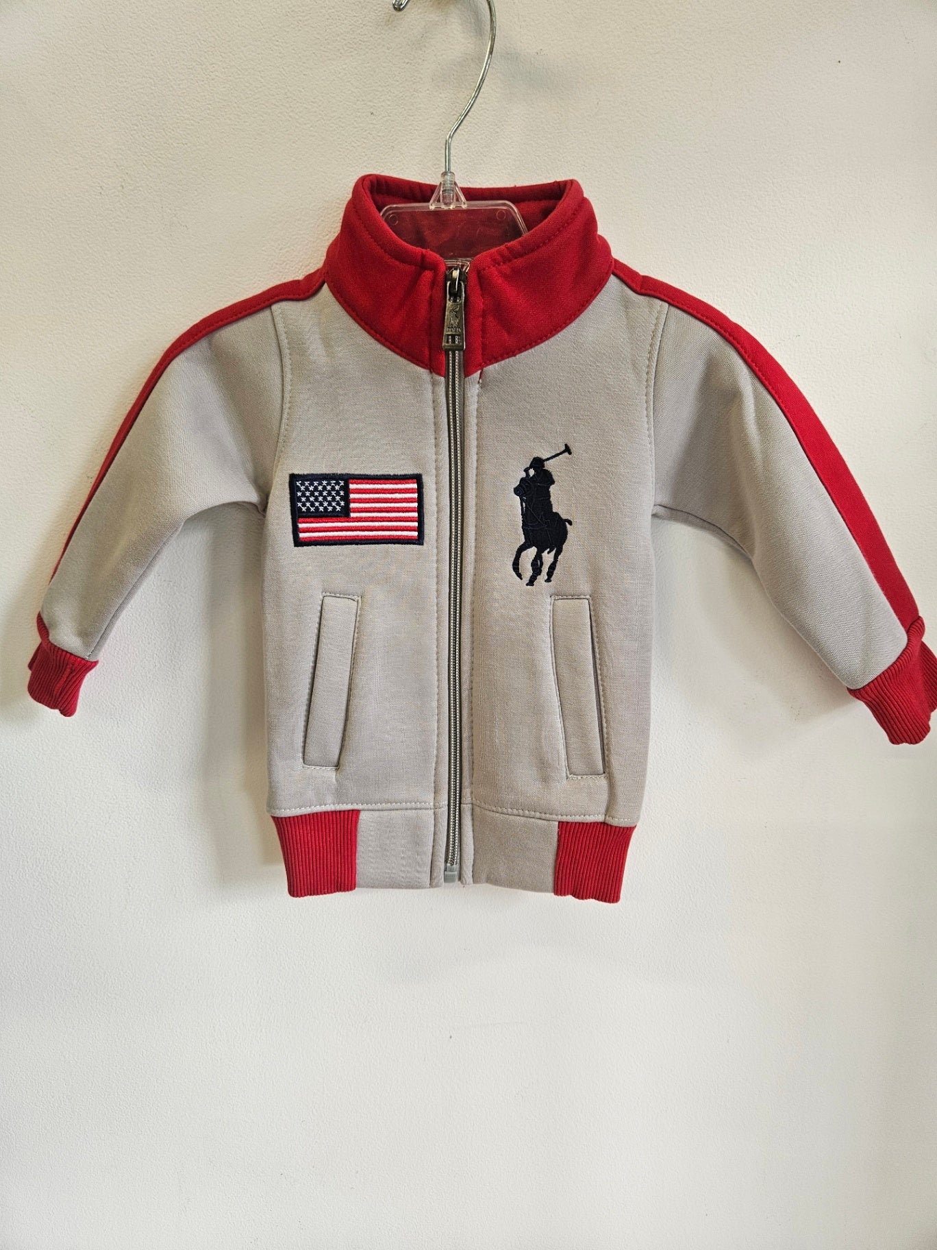 POLO RALPH LAUREN COTTON BLEND TRACKSUIT GREY RED SIZE 18M