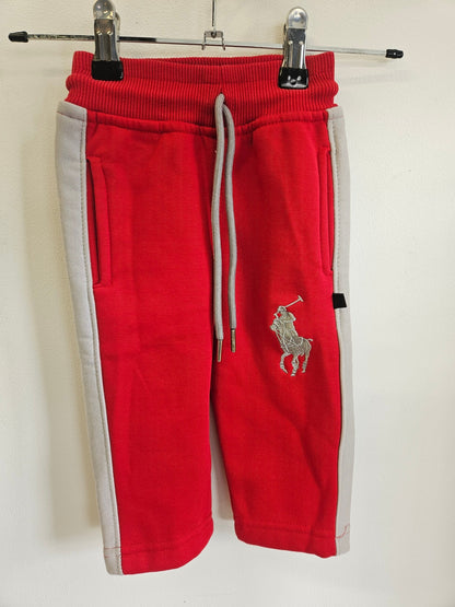 POLO RALPH LAUREN COTTON BLEND TRACKSUIT GREY RED SIZE 18M
