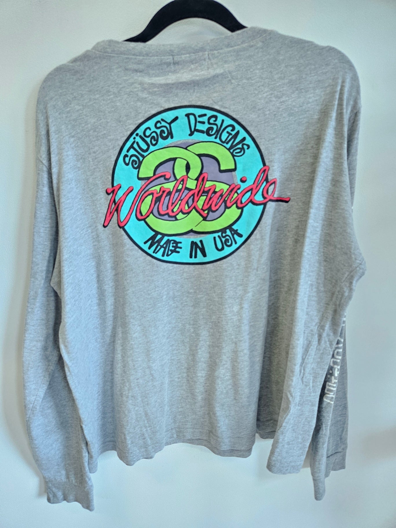 STUSSY COTTON BLEND LONG SLEEVE TOP GREY SIZE 12