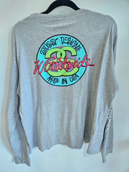 STUSSY COTTON BLEND LONG SLEEVE TOP GREY SIZE 12