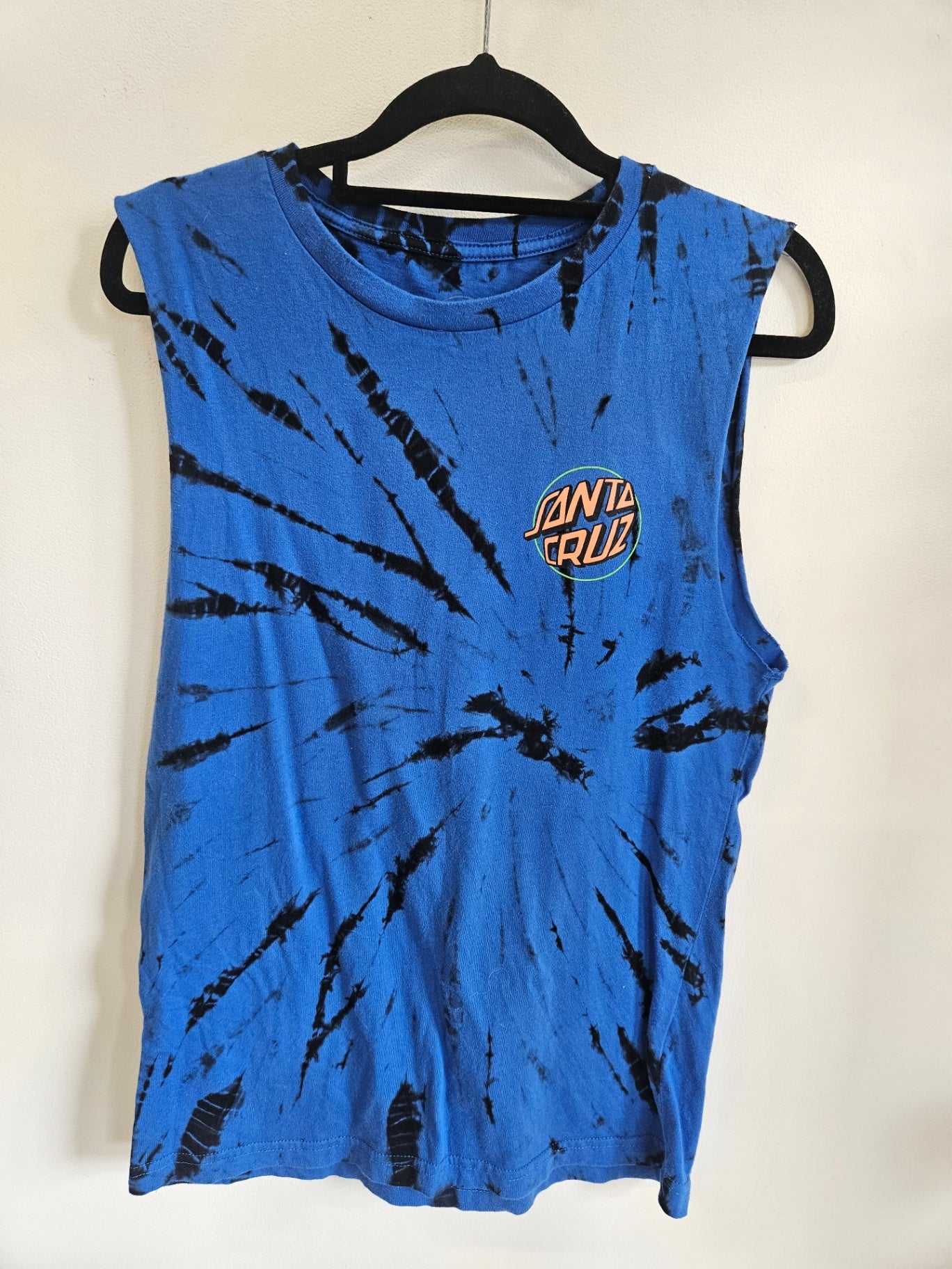 SANTA CRUZ COTTON SLEEVELESS TOP BLUE TYE DYE MONSTER SIZE 12Y
