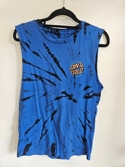 SANTA CRUZ COTTON SLEEVELESS TOP BLUE TYE DYE MONSTER SIZE 12Y
