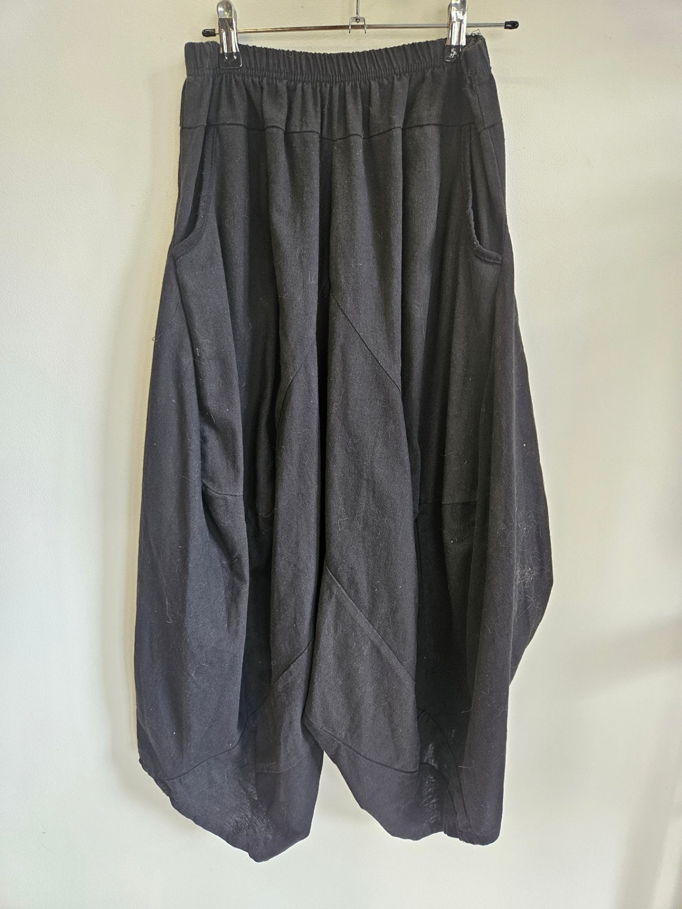 HK LINGLIANG COTTON LINEN BLEND BOHO PANTS BLACK SIZE S