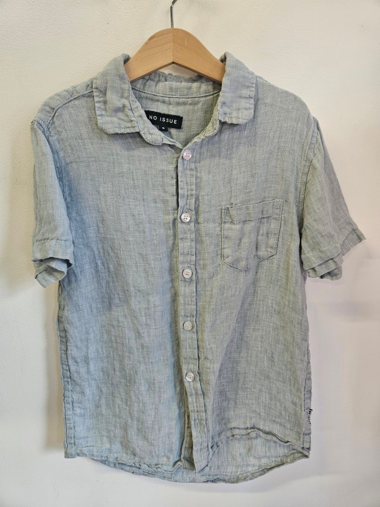 NO ISSUE LINEN SHIRT BLUE GREY SIZE 8