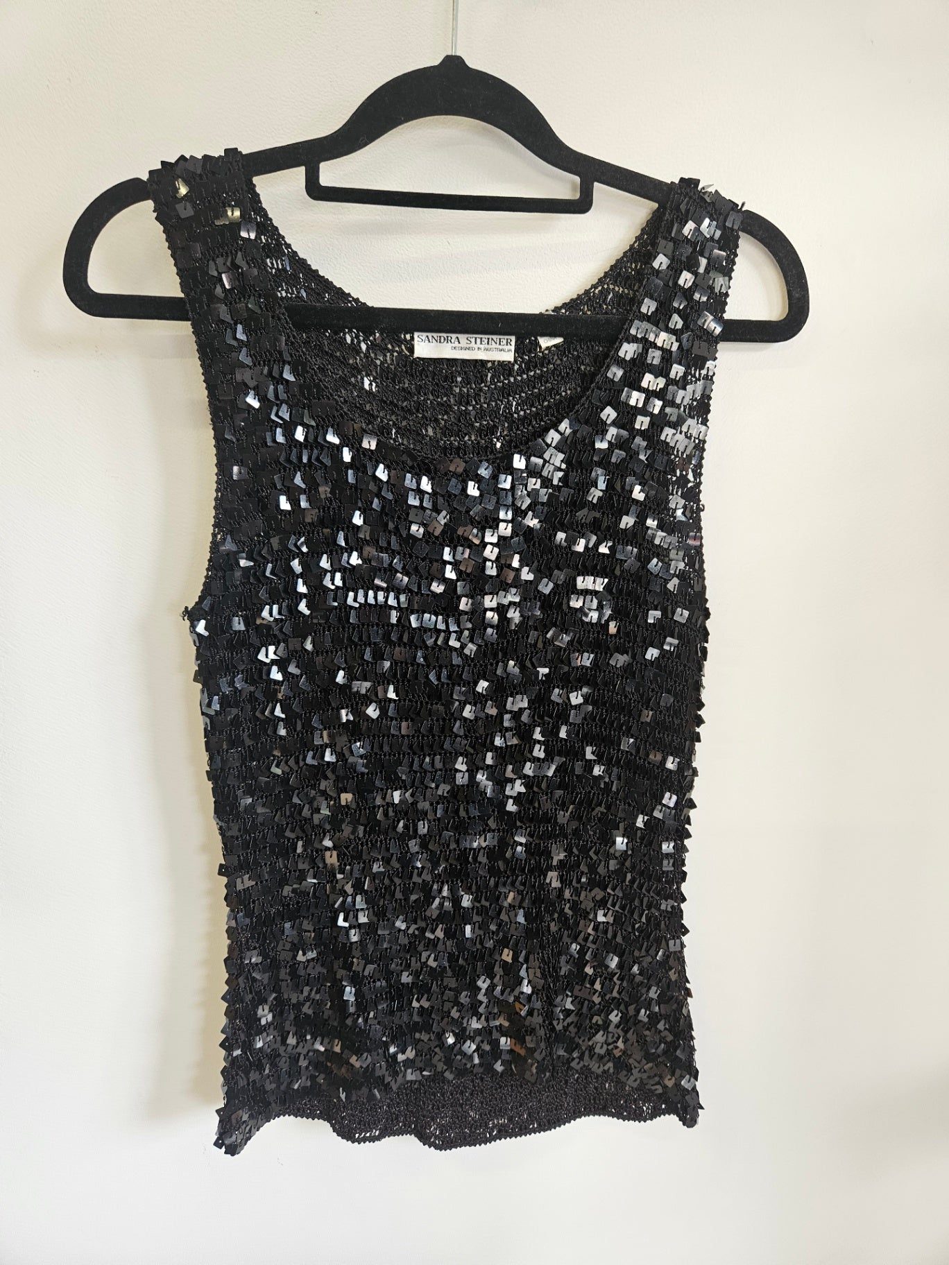 SANDRA STEINER SEQUINNED SLEEVELESS TOP BLACK SIZE M