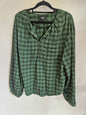 THING THING LINEN BLEND LONG SLEEVE TOP GREEN CHECK SIZE 14