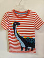 NUTMEG COTTON T SHIRT RED WHITE STRIPE DINO SIZE 5-6Y