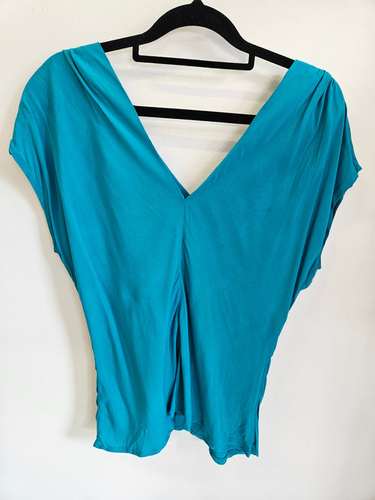 RETRO SPEC'D VISCOSE BLEND TOP TEAL SIZE 10