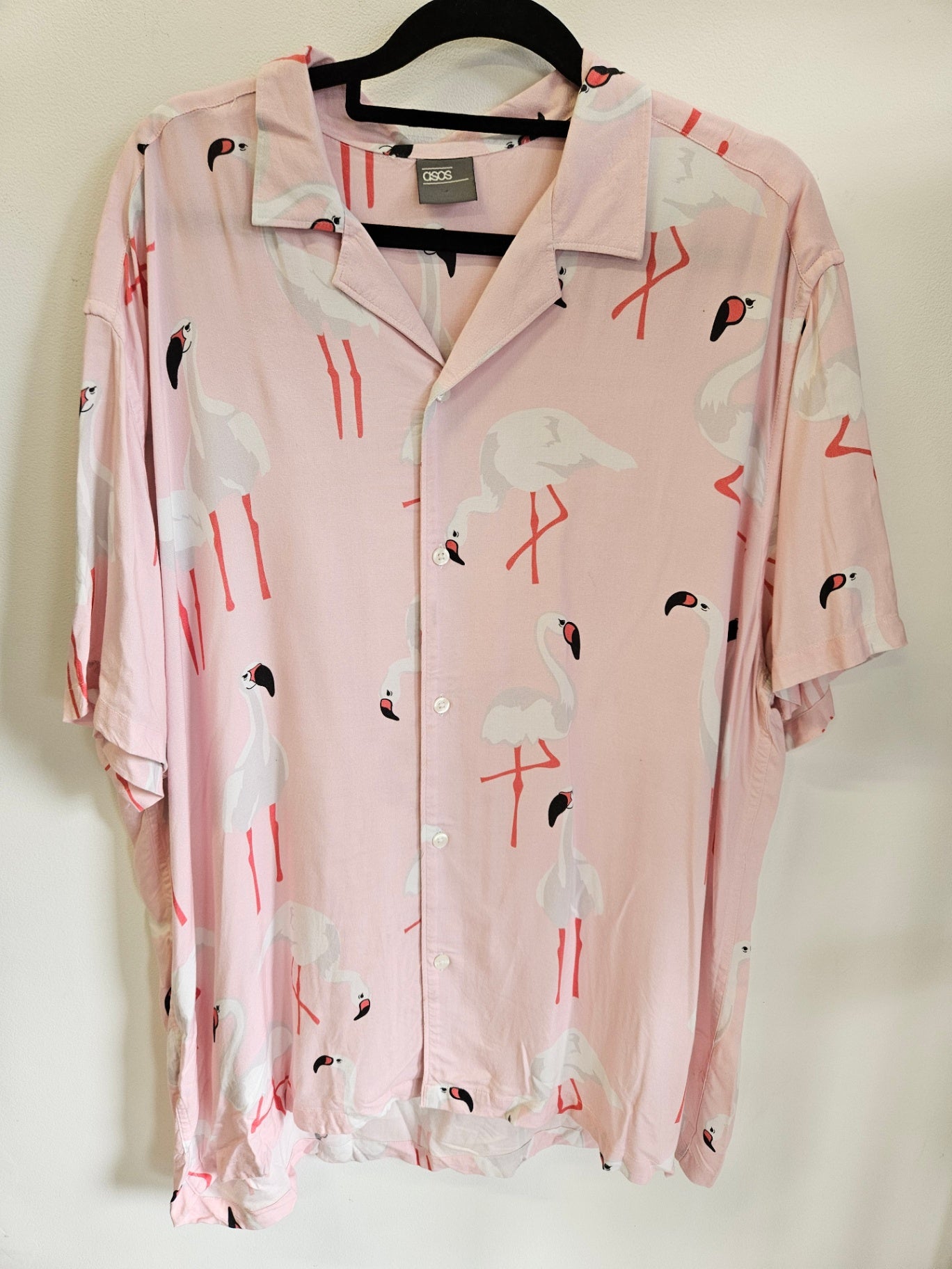 ASOS VISCOSE SHORT SLEEVE SHIRT PINK FLAMINGO SIZE M/L