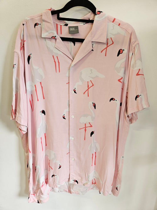 ASOS VISCOSE SHORT SLEEVE SHIRT PINK FLAMINGO SIZE M/L