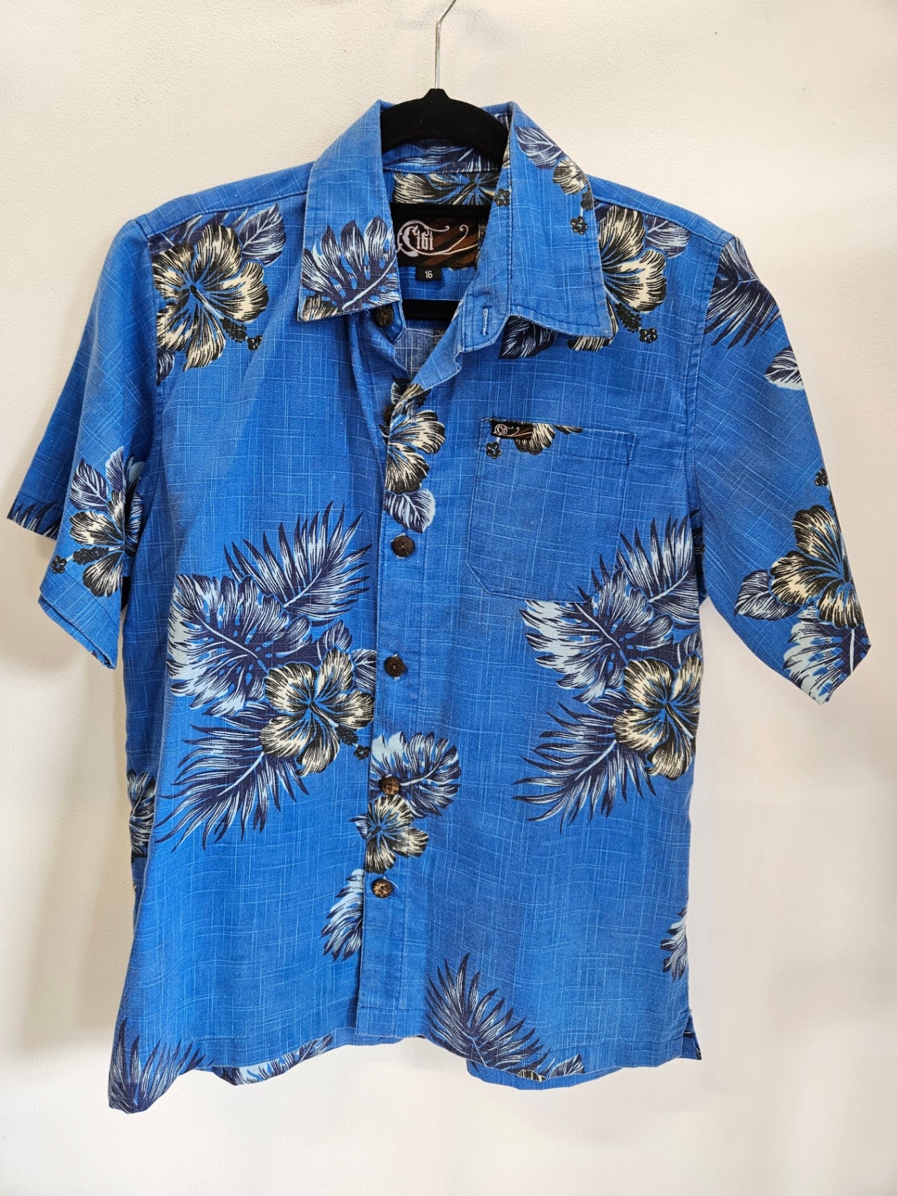 CIBI COTTON SHIRT BLUE HAWAIIAN SIZE 16Y
