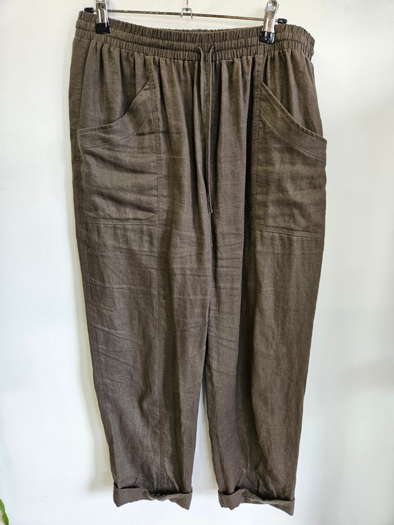 AMONG THE BRAVE LINEN PANTS KHAKI SIZE 10