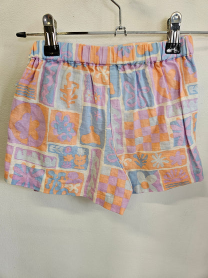SEED COTTON LINEN SKORT PURPLE PEACH BLUE MULTI SIZE 4Y