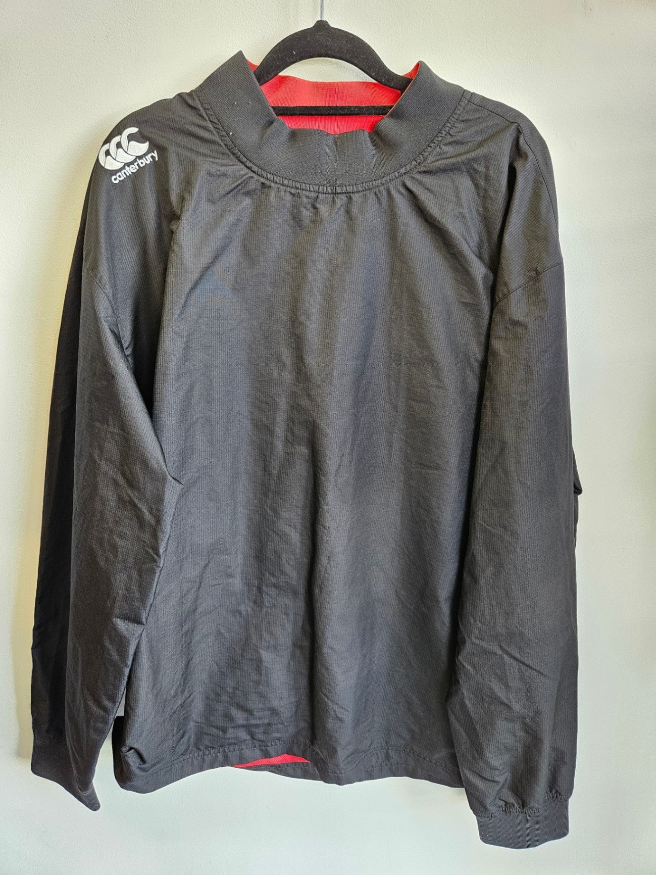 CANTERBURY NYLON JACKET SWEATER BLACK RED LINING SIZE L