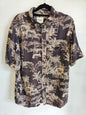 GHANDA LINEN RAYON SHIRT BROWN CREAM TROPICAL SIZE L