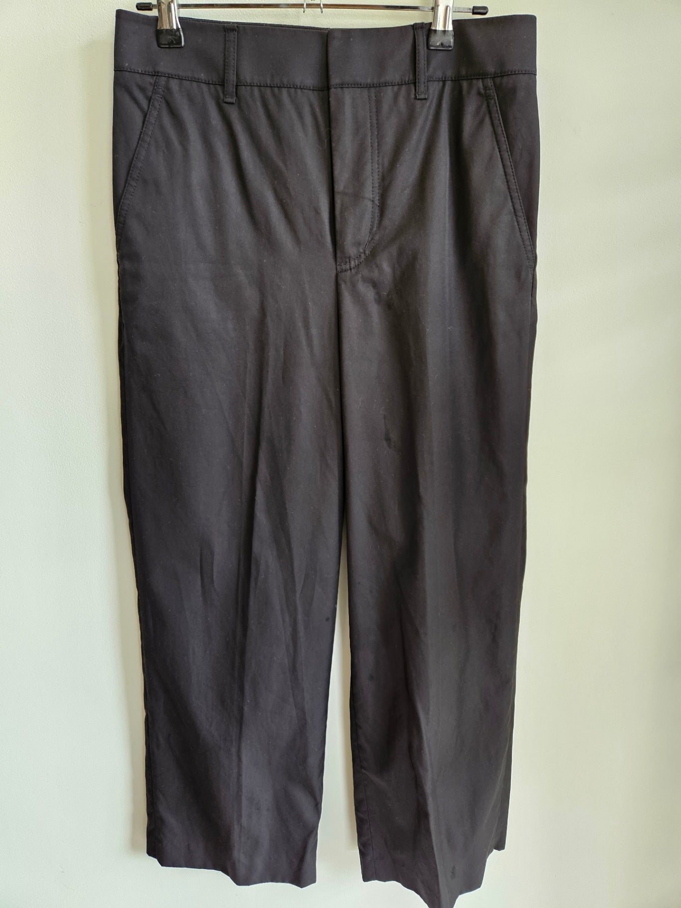 VINCE COTTON WIDE LEG CROPPED PANTS BLACK SIZE S