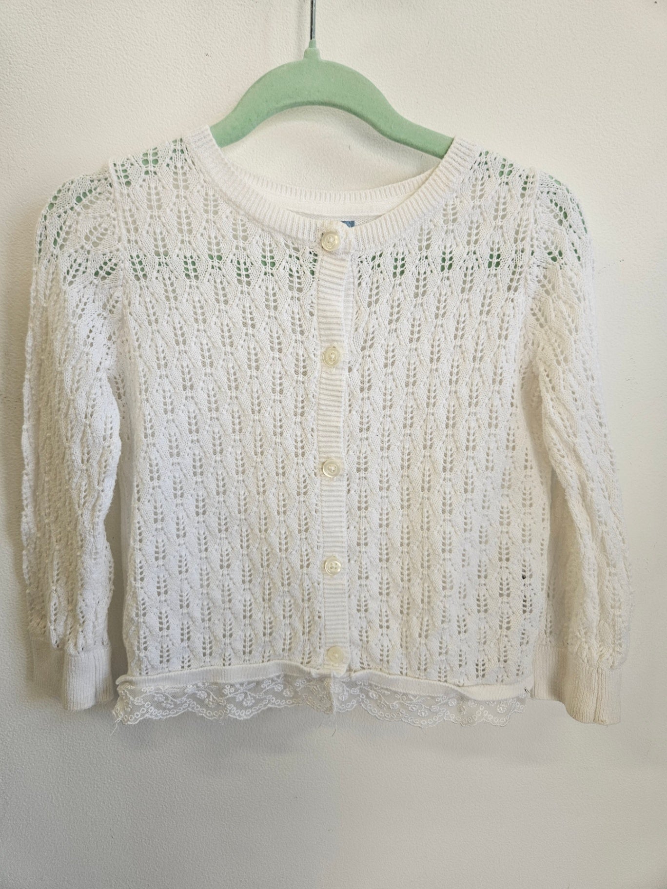 BABY GAP COTTON CARDIGAN WHITE CROCHET SIZE 12-18M