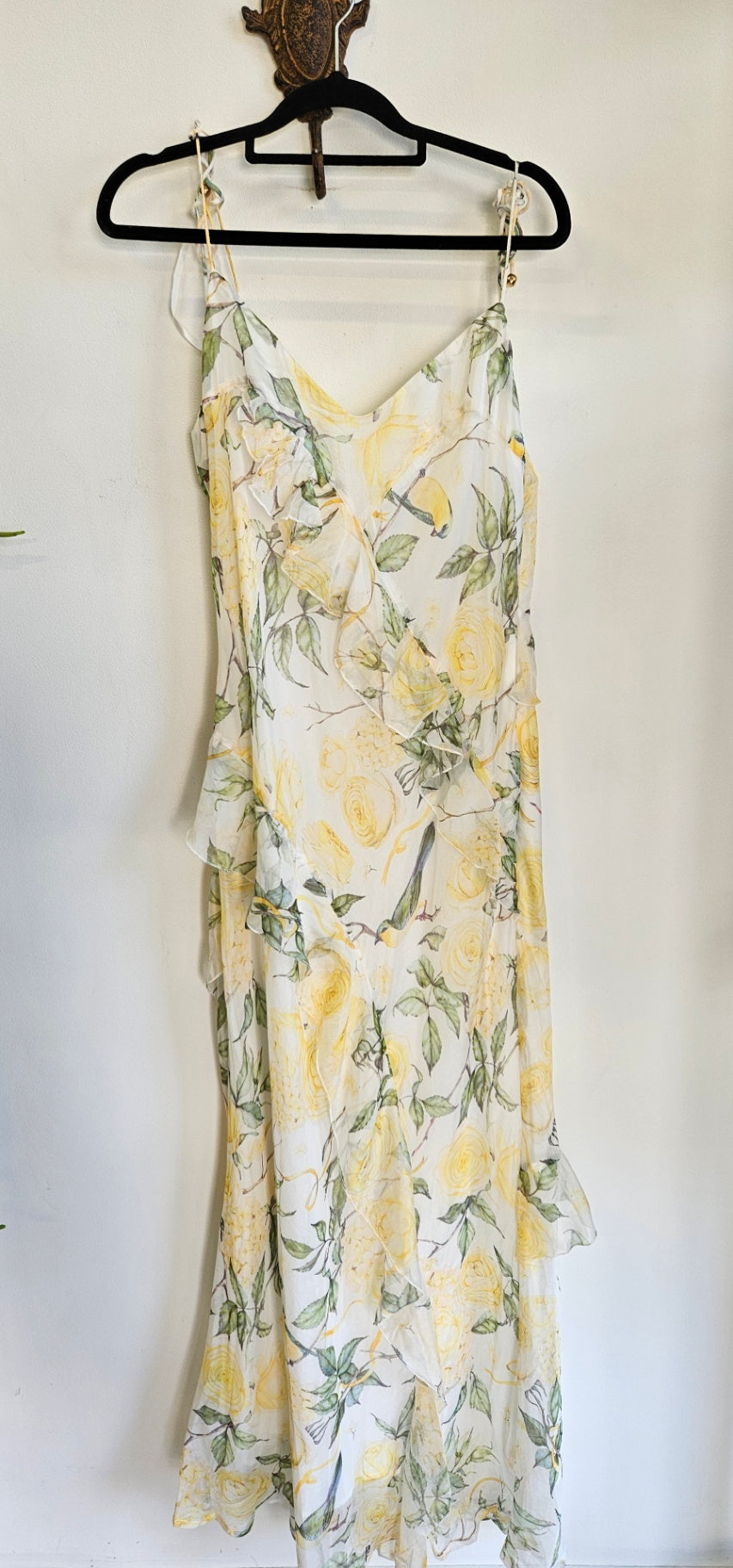 BILLY J CHIFFON FORMAL DRESS YELLOW WHITE FLORAL SIZE 14