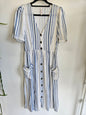 ZARA VISCOSE MIDI DRESS Cream with blue stripes SIZE S