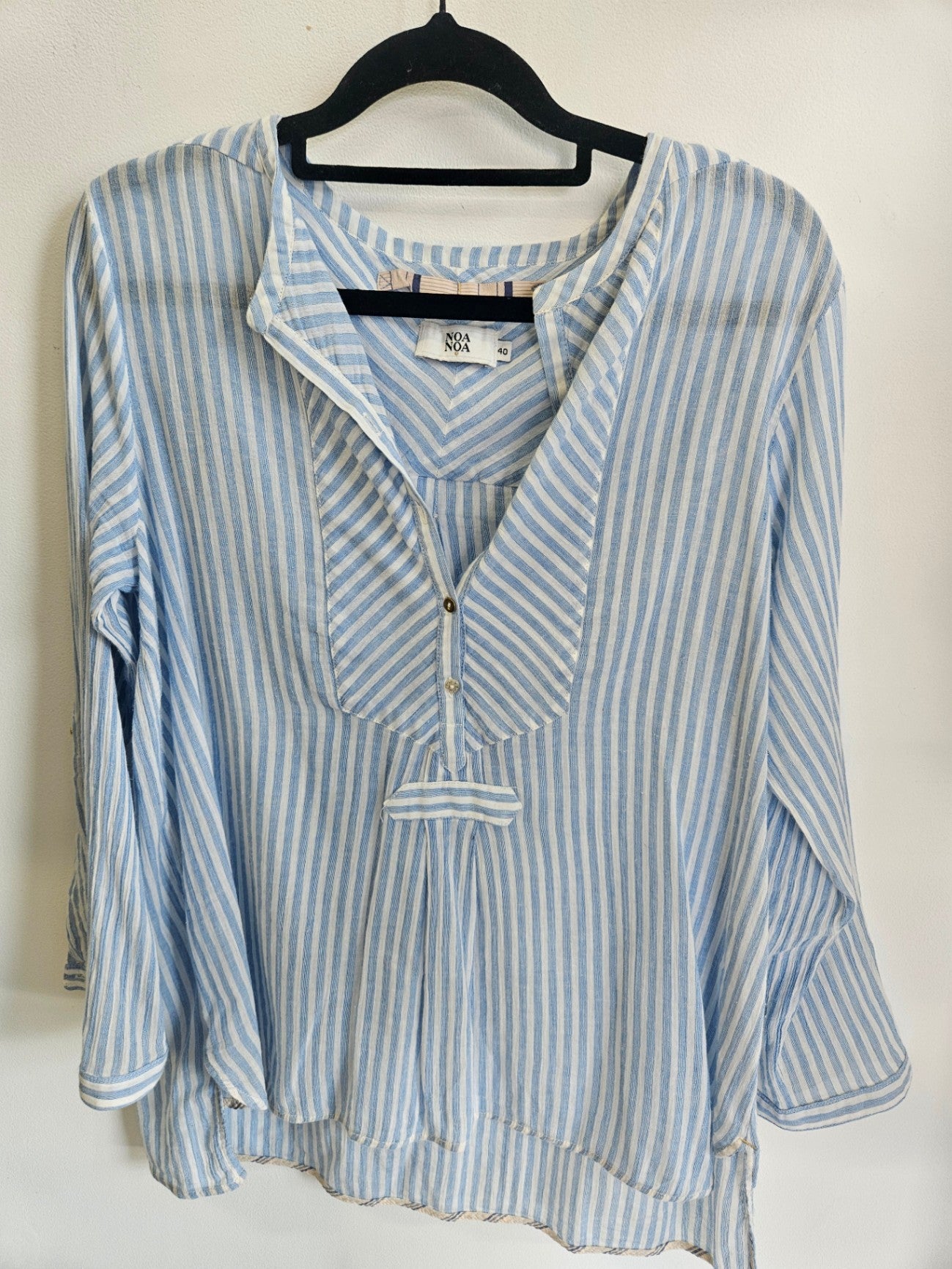 NOA NOA COTTON LONG SLEEVE TOP BLUE WHITE STRIPE SIZE 12