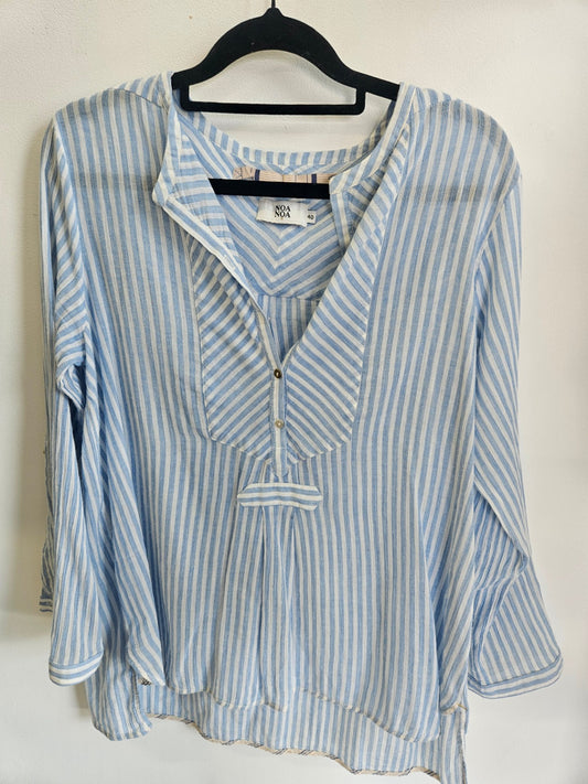NOA NOA COTTON LONG SLEEVE TOP BLUE WHITE STRIPE SIZE 12