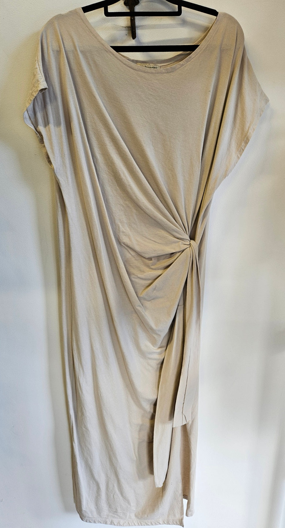 WEDNESDAY COTTON SHORT SLEEVE MAXI DRESS BEIGE SIZE 12