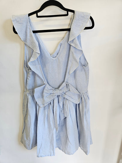 VELVET LINEN FRILL SLEEVE MINI DRESS LIGHT BLUE SIZE 12