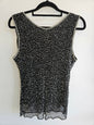 MR K SILK BEADED SLEEVELESS TOP BLACK WHITE SILVER SIZE M