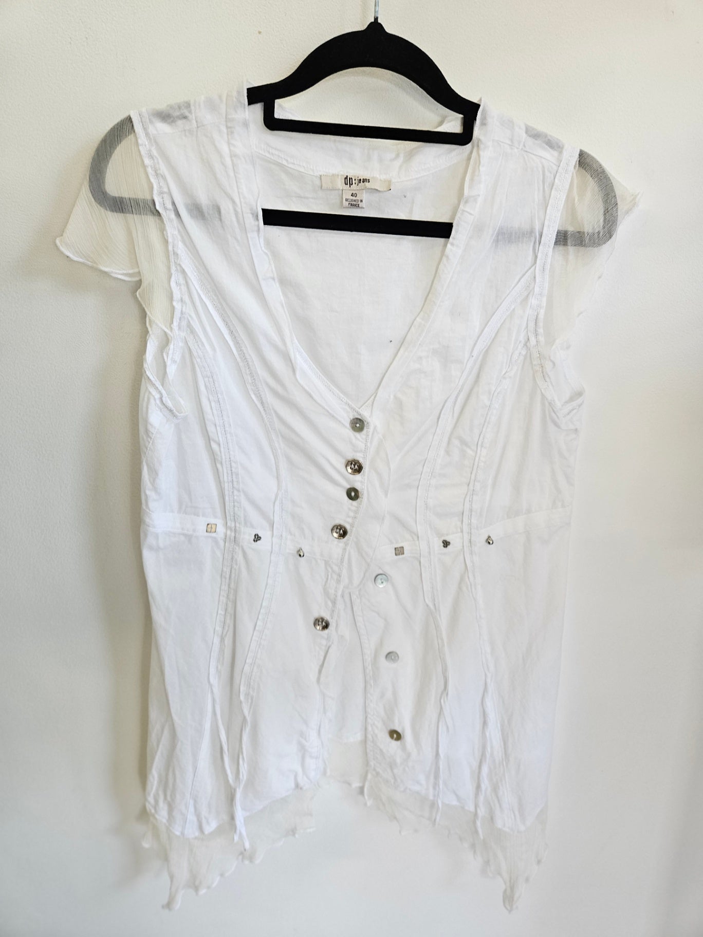 DP JEANS COTTON SILK TRIM SLEEVELESS TOP White SIZE L
