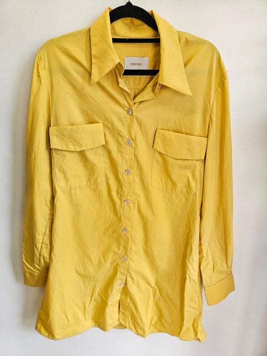 PENNY SAGE COTTON SHIRT DRESS YELLOW SIZE S