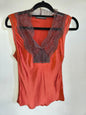 SCANLAN AND THEODORE SILK SLEEVELESS TOP RUST BROWN LACE TRIM SIZE S
