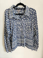 SCARLETT COTTON SILK LONG SLEEVE CROPPED SHIRT BLUE WHITE SPOT SIZE 14