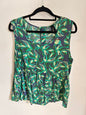 HUFFER VISCOSE SLEEVELESS TOP GREEN RETRO LEAF SIZE 8