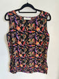 AMANDA ITALLY SILK SLEEVELESS TOP BLACK BRIGHT BIRD SIZE M